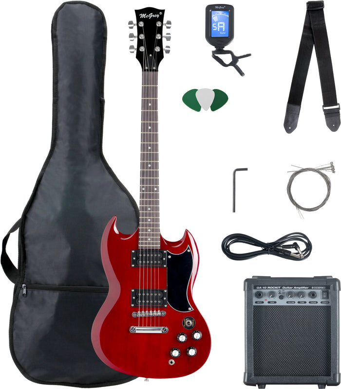 McGrey Rockit Chitarra Elettrica Double Cut Set Completo Cherry Red