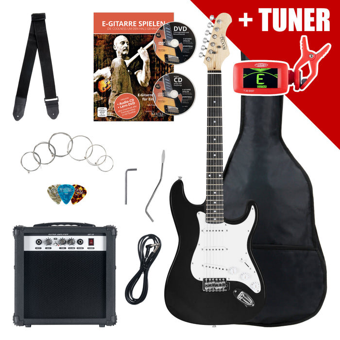Set Chitarre Elettrica Rocktile Banger's Pack Black incl. Amplificatore, Custodia, Accordatore, Cavo, Tracolla, Corde e Scuola incl. CD/DVD