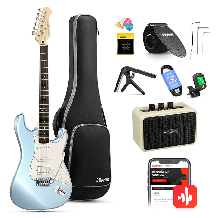Donner DST-152R , HSS Pickups aus Korea, Coil-Split, 7 Modi, Ice Blue