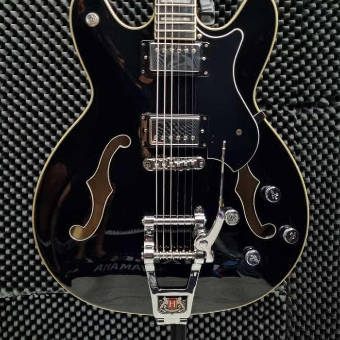 Hagstrom 2010s Hagstrom TREVIDLX-BLK Tremar Viking Deluxe Semi-Hollow w...
