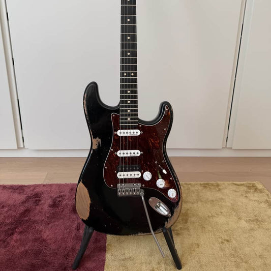 MJT/Warmoth MJT/Warmoth Stratocaster HSS Black Nitro Relic - Reverb