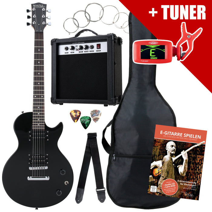 Set Chitarra Elettrica Rocktile L-Pack Black con Amplificatore, Custodia, Accordatore, Cavo, Tracolla, Corde e Scuola con CD/DVD