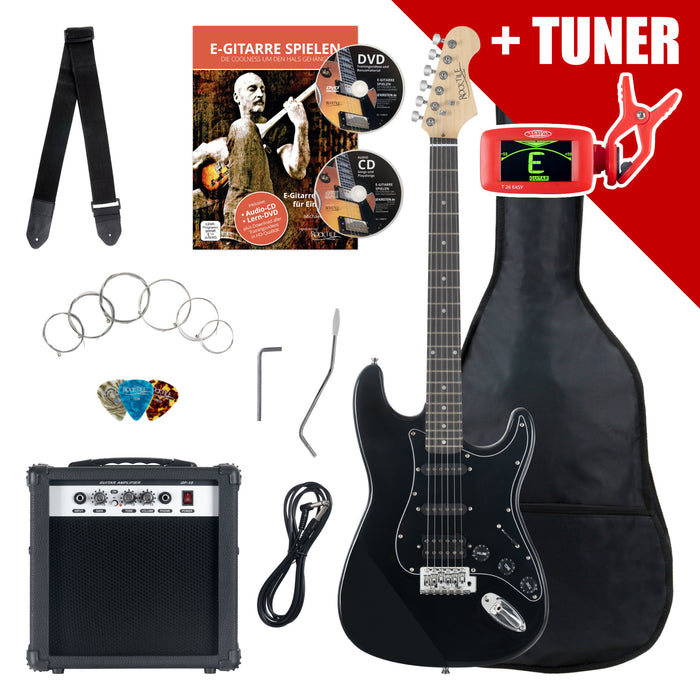 Set Chitarra Elettrica Rocktile Banger's Powerpack Black con Amplificatore, Custodia, Accordatore, Cavo, Tracolla, Corde e Scuola con CD/DVD