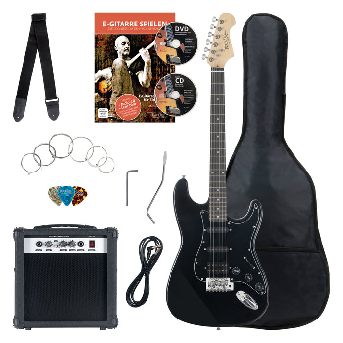 Rocktile Banger's Power Pack Set Chitarre Elettriche, 8 Pezzi Nero