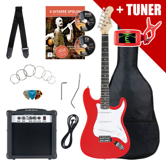 Rocktile Set Chitarre Elettrica Rocktile Banger's Pack Red con Amplificatore, Custodia, Accordatore, Cavo, Cinghia, Corde e Scuola con CD/DVD - Kirstein
