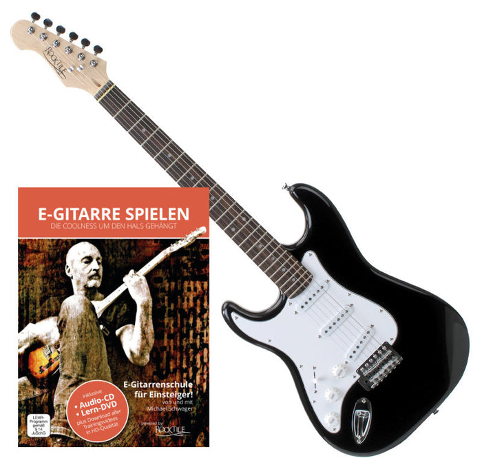 Rocktile Pro ST3-BK Chitarra Elettrica Nera per Mancini + Scuola di Chitarra