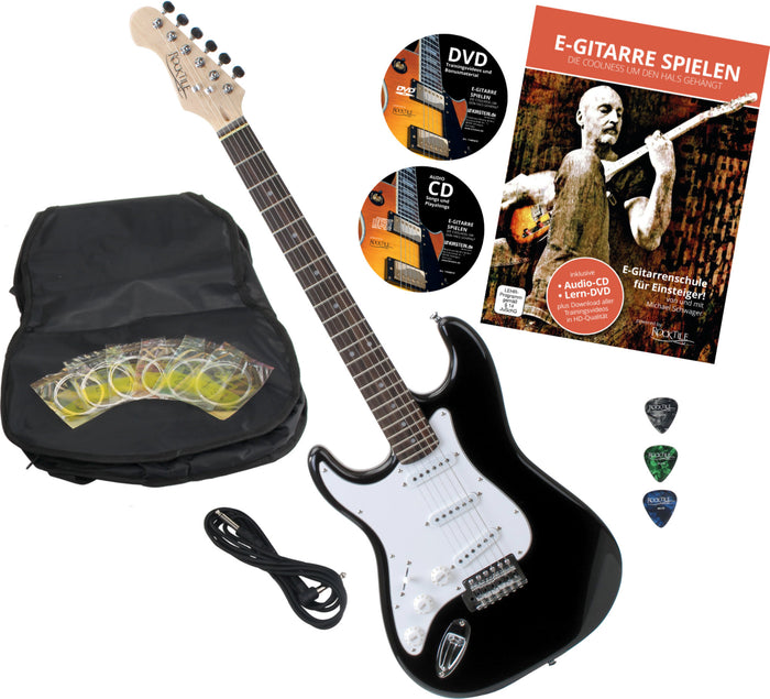Rocktile Pro ST3-BK/RW-L Chitarra Elettrica Black Lefty Set con Accessori