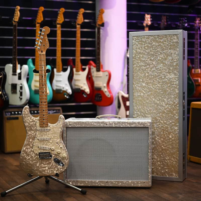 Fender White Moto Guitar Amp Set Mother of Pearl