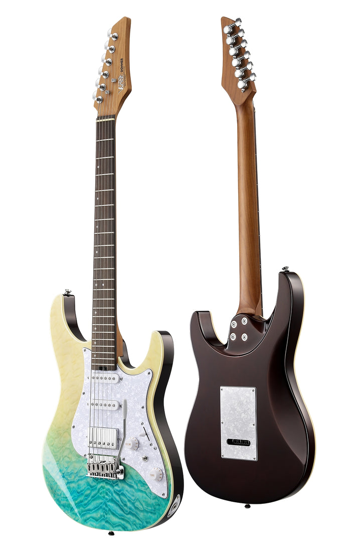 Donner DST-550 Grün Modern Double-Cut Gitarre mit Bag.