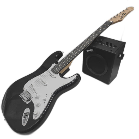 RockJam Full Size Black Electric Stringed Guitar Kit und B-Stock - Offerta BSTOCK